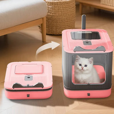 Elf Cat Litter Box, Dual-Entry Fully Enclosed, Odor-Free, Modern White, Easy Clean Drawer Tray