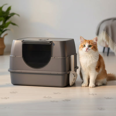 Elf Cat Litter Box, Dual-Entry Fully Enclosed, Odor-Free, Modern White, Easy Clean Drawer Tray